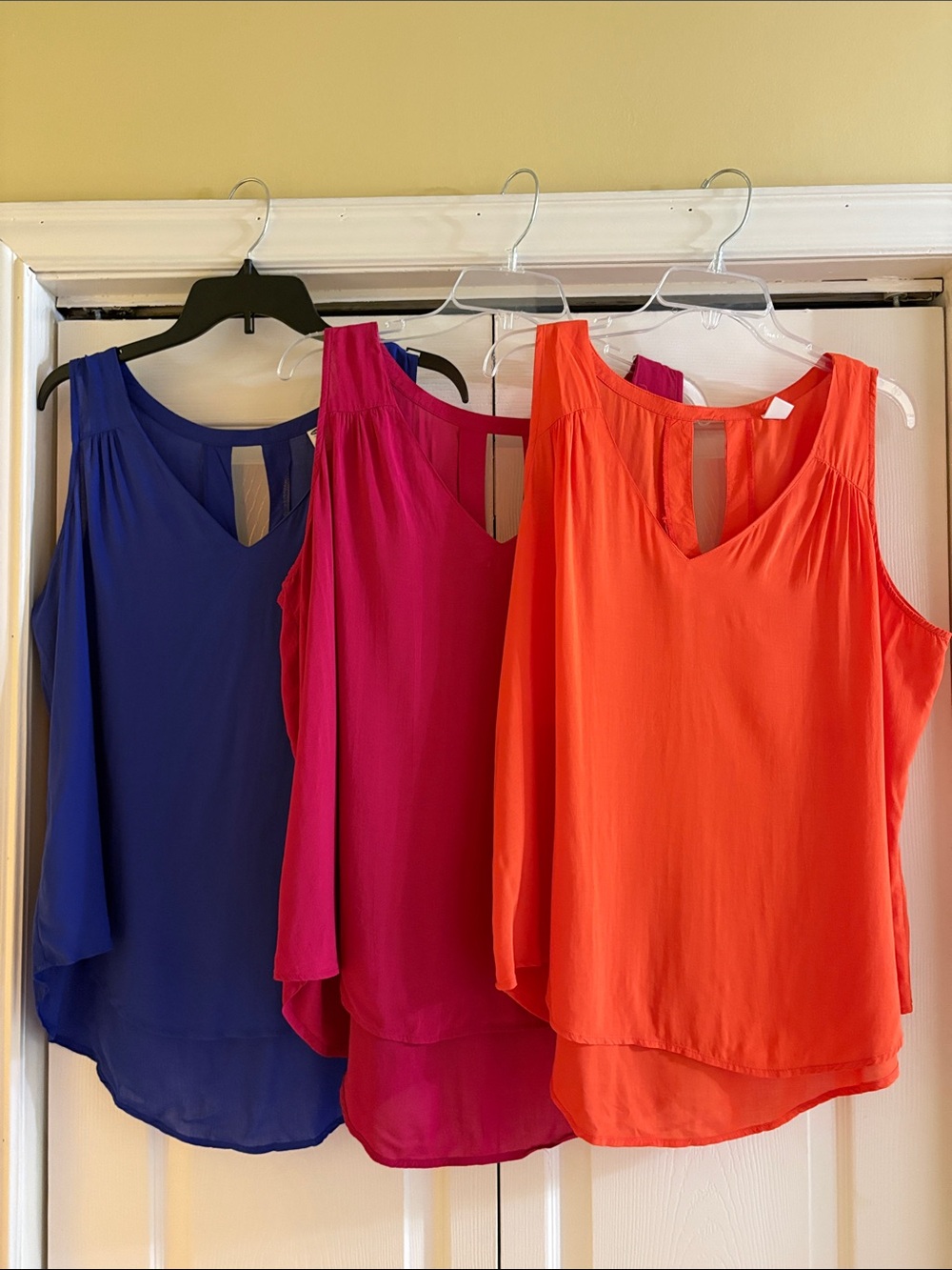Old Navy Cold-Shoulder V-Neck Tops - Blue, Fuchsia, Orange